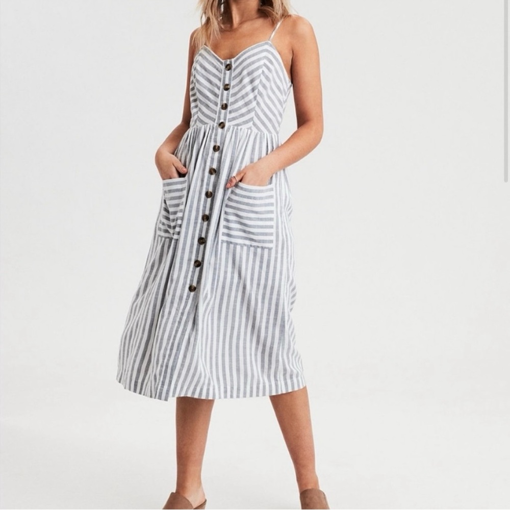 AE striped button front midi dress